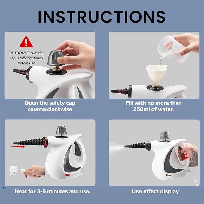 Steam Cleaner Pro Pressurized Handheld Multi-surface Steam Cleaner for Home Use with 12 PCS Accessories & Safety Lock Steamer for Cleaning Car Floor Upholstery Walls Grout and Tile