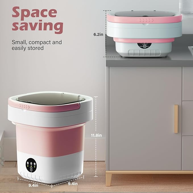 Portable Washing Machine, 7L/12L Upgraded Mini Washing Machine, Suitable for Small Clothes, Foldable Laundry Machine, Ideal for Dorm, Home, Hotel, Camping and Travel (Pink, 12L)