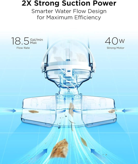 InoKraft Pool Vacuum for Above Ground Pool, Cordless Handheld Pool Vacuum for Inground Pools, Rechargeable Pool Cleaner with Powerful Suction up to 18.5 gallons/min, Ideal for Leaves, Debris, Gray