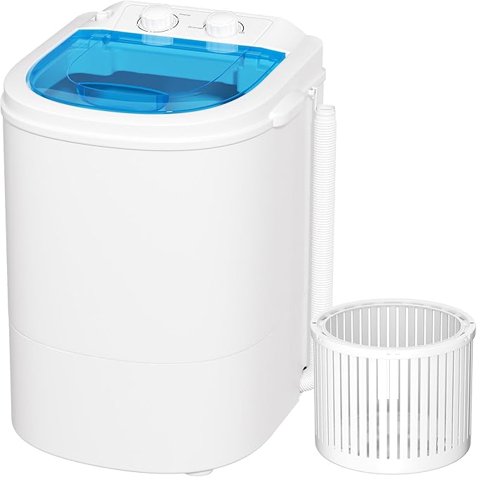 Greenvelly Portable Washing Machine, Single Tub Small Laundry Washer with Spin Basket, 6.6lbs Portable Washer Dryer Combo for Apartments,Dorms (White Blue)