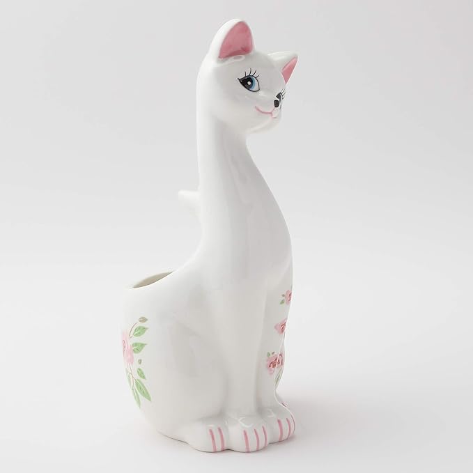 Sunart SAN1708 Cute Miscellaneous Goods Lovely Pottery Cat Toilet Brush Stand with Toilet Brush 5.1 inches (13 cm) Width Pink