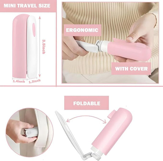 Mini Travel Lint Roller with 150 Sticky Sheets, Compact Portable Pet Hair Remover with Cover for Clothes, Travel, Small Foldable Lint Roller for Purse Car Bag Essentials (Pink) - Image 2