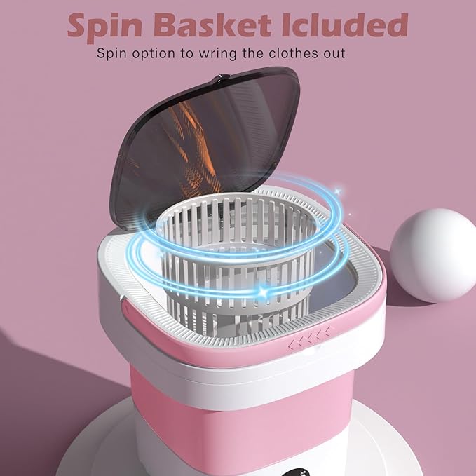 Portable Washing Machine, 7L/12L Upgraded Mini Washing Machine, Suitable for Small Clothes, Foldable Laundry Machine, Ideal for Dorm, Home, Hotel, Camping and Travel (Pink, 12L)