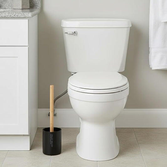 Sleek Matte Black Toilet Brush Holder with Bamboo Handle - Polyresin Bathroom Cleaning Tool Set (Black, Toilet Bowl Brush Only)