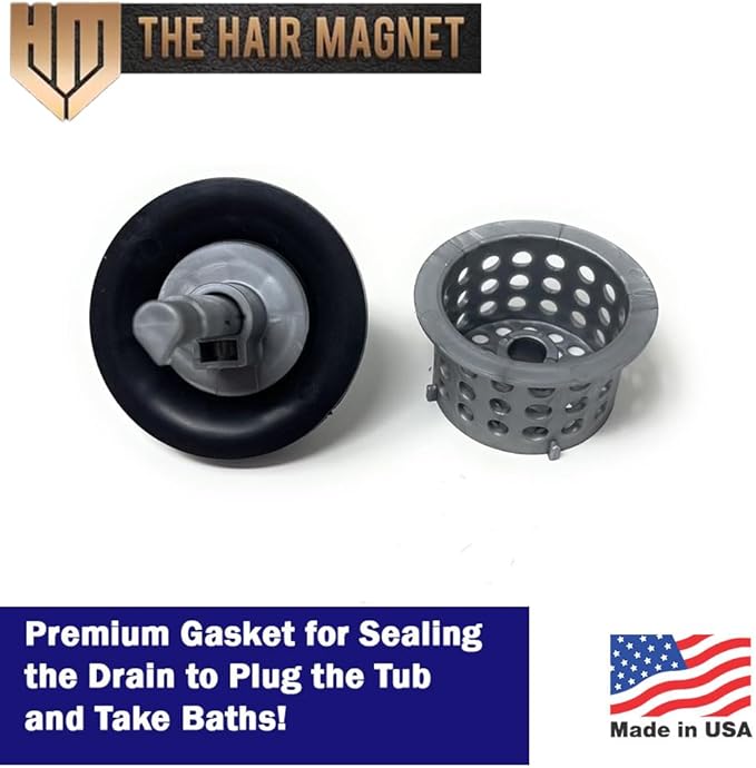 Hair Magnet 2.0 3-in-1 Bathtub Hair Catcher, Tub Stopper & Cleaning Tool – Drain Protector/Strainer Fits 1.5”–1.75” Bath – World’s Only Hair Trap w/Magnet Plug & Hair Remover, Prevent Costly Clogs (2)