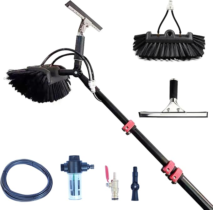 3.6-10.8M Window Cleaning Pole Water Fed Telescopic Brush Window Cleaner Kit Extendable Solar Panel Washing Equipment Cleaning Conservatory Roof (7.2M)