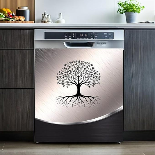 Magnetic Dishwasher Sticker Kitchen Stainless Steel Design Tree Pattern Refrigerator Magnetic Cover Decal Reusable Fridge Panel Decal Decor,23W x 26H inchse