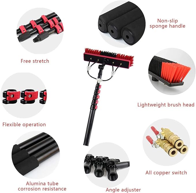 Window Cleaning Pole,Photovoltaic Panel Cleaning Brush,3.6-10.8MWater Fed Telescopic Brush,Conservatory Roof Cleaning Tools,for Photovoltaic Panel Cleaningtrucks Windows,3.6m/12FT