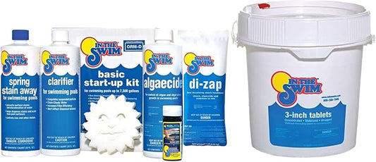 In The Swim Opening Kit and Chlorine Bundle - Pre-Measured Opening Kit for Easy Use - 5 Pound Bucket of 3-Inch Stabilized Chlorine Tablets - Inground and Above Ground Pools Up to 7,500 Gallons