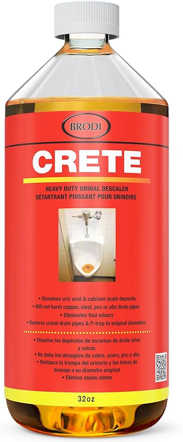 Brodi CRETE Urinal Drain Cleaner, Commercial Grade, Restores Pipes to Original Diameter, Urinal Descaler & Deodorizer, Safe for Pipes, No Harsh Fumes, Urine Salt Remover, 32 Fl Oz (Pack of 1)