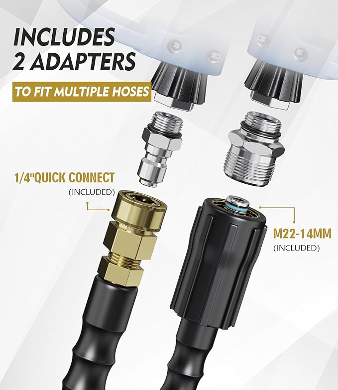Pressure Washer Gun and Hose Kit, 4800PSI Steel-Braided & Durable - Flexible & Kink-Resistant Power Washer Hose 100 FT with 3/8" Swivel Quick Connector and M22 14mm Adapters Replacement