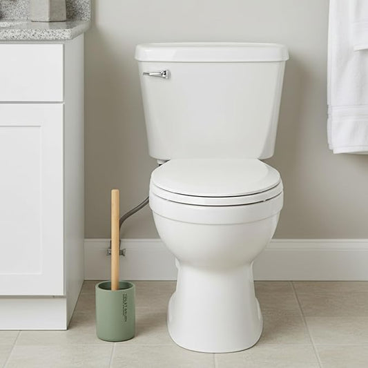 Chic Matte Green Toilet Brush Holder Set with Natural Bamboo Handle - Polyresin Bathroom Cleaning Accessory (Green, Toilet Bowl Brush Only)