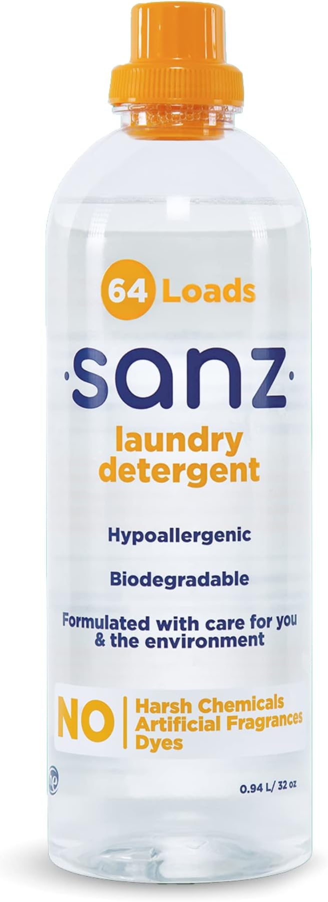 SANZ Hypoallergenic and Biodegradable Laundry Detergent - Outperforms Leading Brands*, Free and Clear, 64 Loads