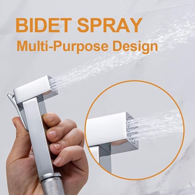 Bidet Sprayer for Toilet, Toilet Concealed Hot and Cold Mixing Brass Handheld Bidet Toilet Sprayer Wall Mount Diaper Douche Shattaf Kit for Bathroom Cleaning, Polished Chrome