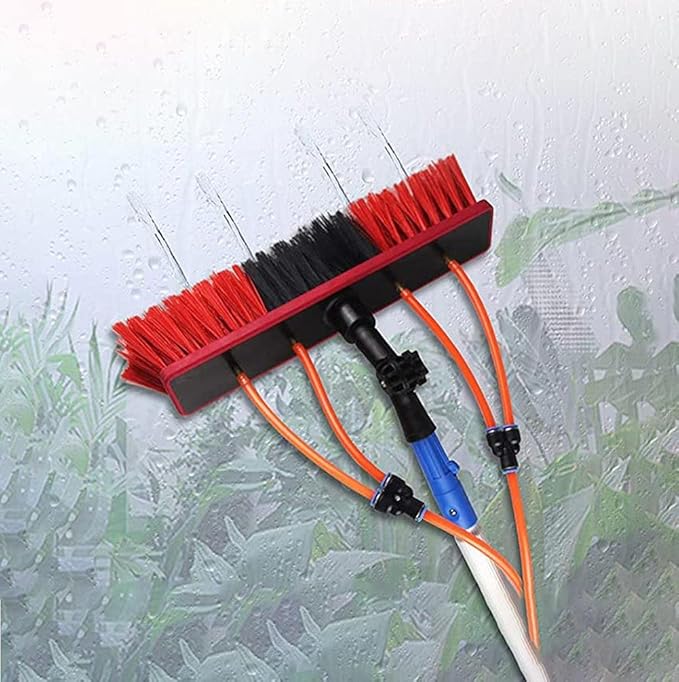 5m Telescopic Window Cleaning Pole with Water Fed Brush Ideal for Conservatory Roof Photovoltaic Panel and Solar Panel Cleaning Extendable Roof Cleaning Tools for Cleaner, 30cm Brush-10m silver pole