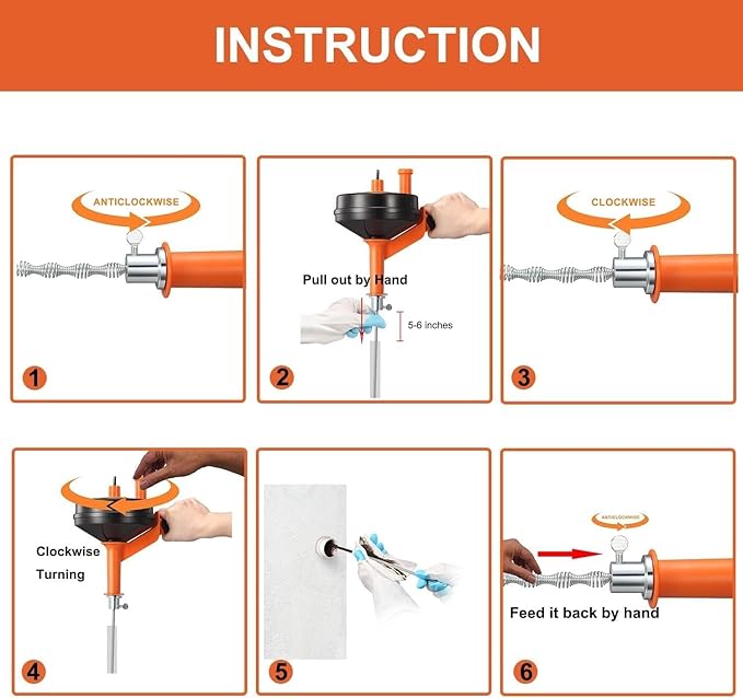 Drain Auger 25ft Clog Remover with Drill Adapter, Flexible Plumbing Snake for Kitchen, Bathroom & Shower Sinks, Hair Clog Remover, Manual or Drill Powered, Full-Set Included