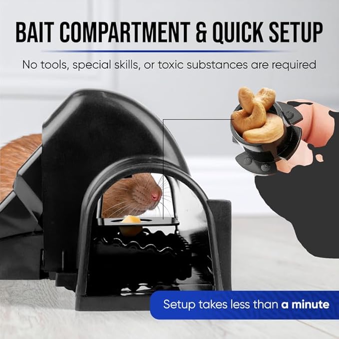 Rat and Chipmunk Traps. Prevents Accidental Triggering with Dual Tunneled Design. Covered Snap Traps for Humane Kill, Reusable, Pest Control for Rats,Outdoor Indoor & Use 4 Pack (4)