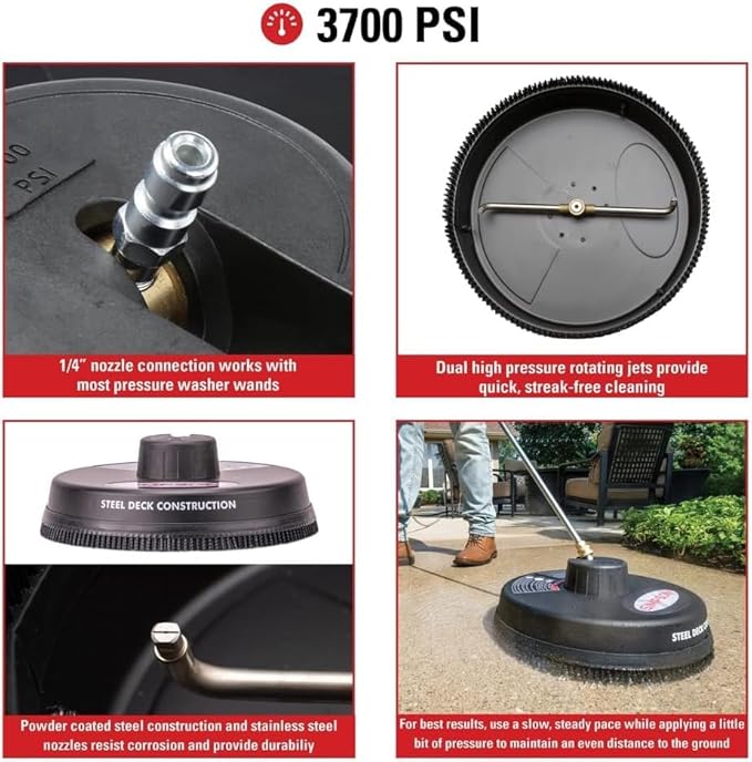 Simpson Cleaning Universal 15" Steel Pressure Washer Surface Cleaner for Cold Water Machines, 1/4" Quick Connection, Recommended Min 2200 PSI up to Max of 3700 PSI, 80299, 2026 Version, Black