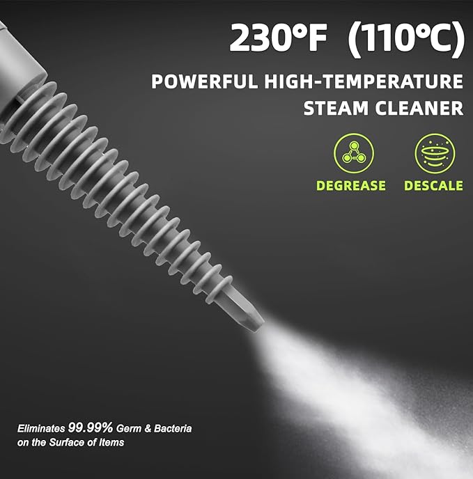 Handheld Steam Cleaner, Pressurized Multi-Surface Steam Shot with 13 Accessories, Safety Lock, Steamer for Cleaning Floor, Upholstery, Grout, Windows, Couch and Car, White