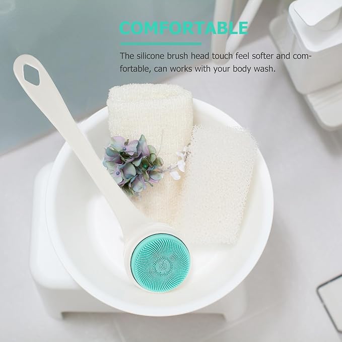 Homoyoyo Electric Waterproof Body Scrubber with 5 Silicone Brush Heads Rechargeable Back Brush for Shower Exfoliating and Dead Skin Removal, White Bath Cleaning Tool for Personal Care