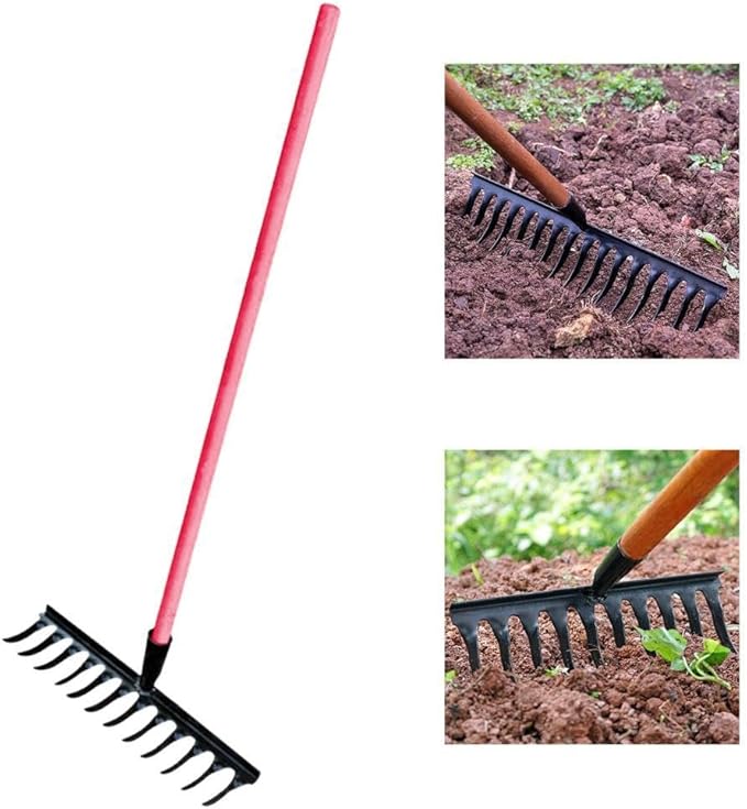 Garden Tool for Soil Preparation Wooden Handle Rake for Flower Beds, 12 Teeth 40x12x10cm