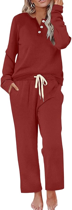 WIHOLL Lounge Sets for Women Two Piece Outfits Button Down Sweatsuit Sweatpant with Pockets Fall Fashion 2025
