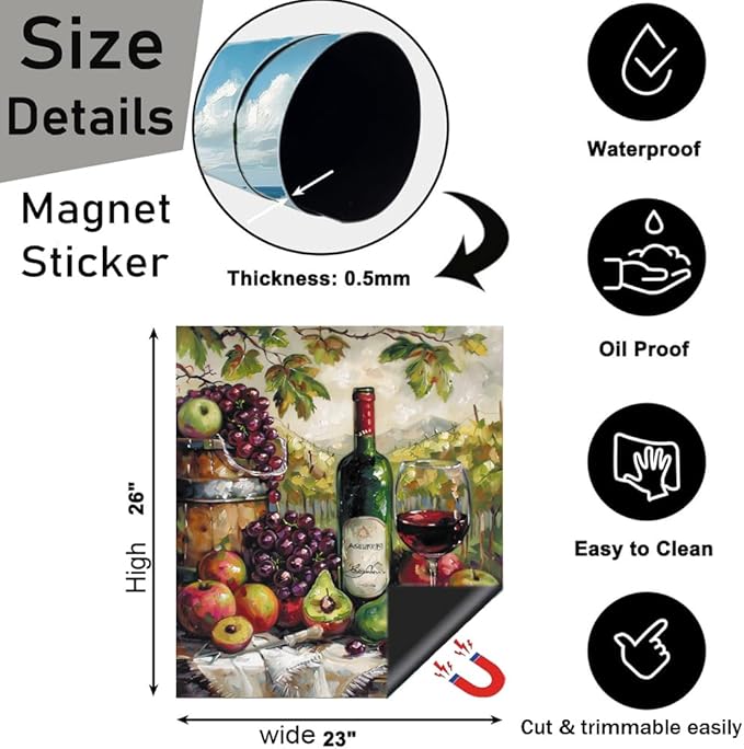 Generic Wine Decor Dishwasher Magnet Cover Kitchen Decor,Wine Bottle Country Grape Apples Fruits Painting Home Appliance Bar Decor Fridge Sticker,Refrigerator Magnetic Panel Decal 23x26