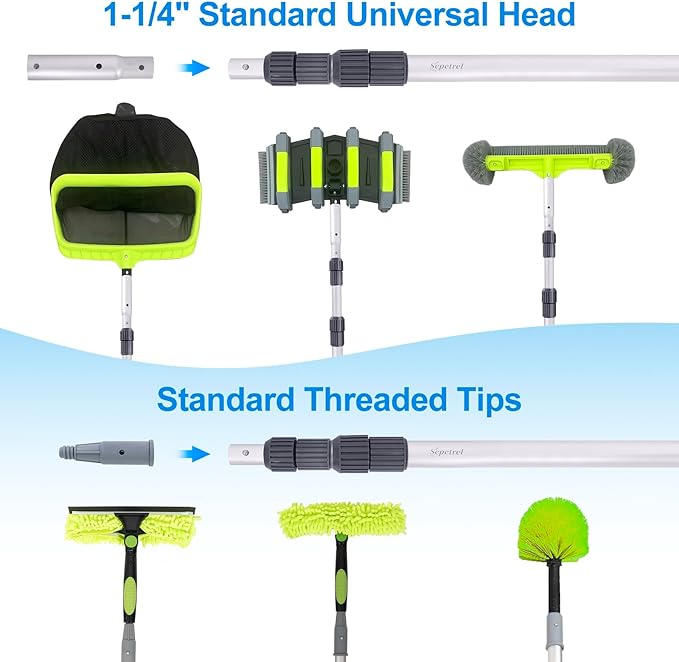 Sepetrel Pool Pole-Upgraded Professional 12 Foot Telescoping Swimming Pool Pole with Threaded Tips,Adjustable Telescopic Poles,for Skimmer Net,Brush,Vacuum Head