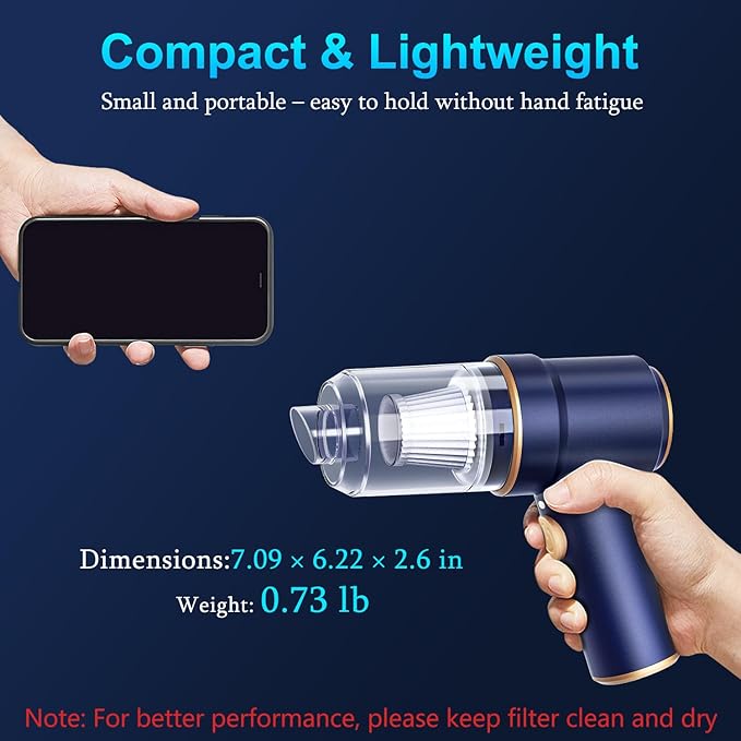 KMM Handheld Car Vacuum Cleaner, 9000Pa Vacuum Cleaner and Air Duster, 120W High Power Hand Held Vacuum with LED Light and Multi-Nozzles for Car, Home, Office, Pet