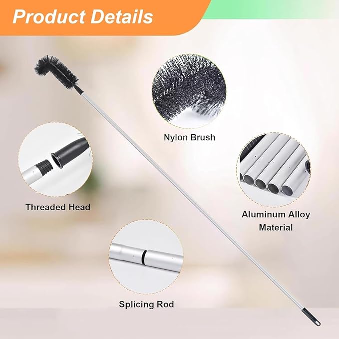 Outdoor Patio Rain Gutters Clean Kit with PET Brushes & Non-slip Handle for Debris Removal, 5.5ft 6.5feet 7.5foot Long Gutter Cleaning Tool From the Ground(5.5ft)
