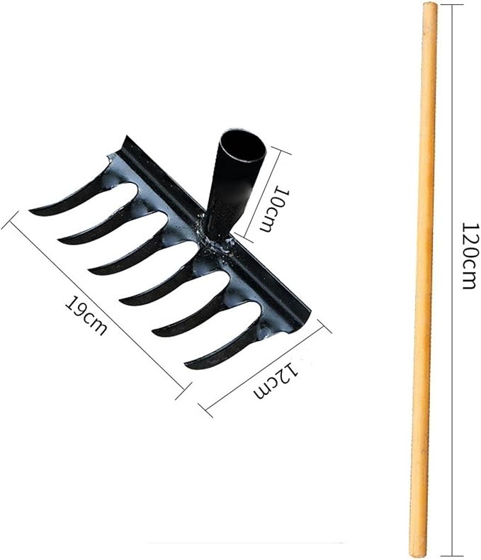 Garden Tool for Soil Preparation Wooden Handle Rake for Flower Beds, 6 Teeth 19x12x10cm