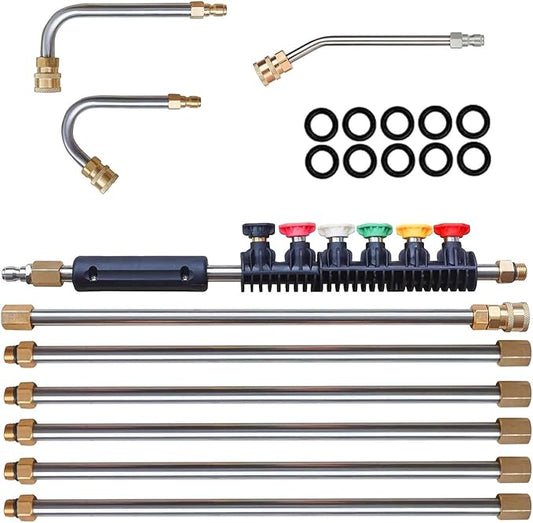 Telescoping High Pressure Washer Wand Set - Gutter Cleaner Extension Pole Set - 4000PSI 1/4 Inch 6 Spray Nozzles Ground Gutter Cleaning Tool Accessories for