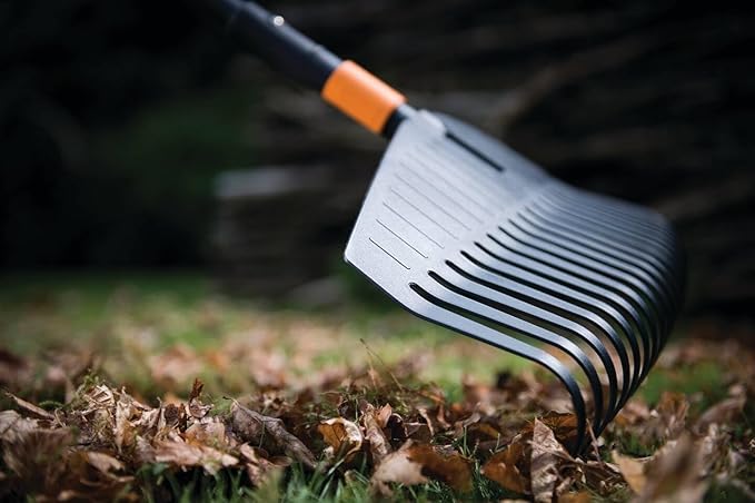 Fiskars QuikFit Leaf Rake L, Tool Head, 25 prongs, Length: 50 cm, Plastic prongs, Black/Orange, 1000642