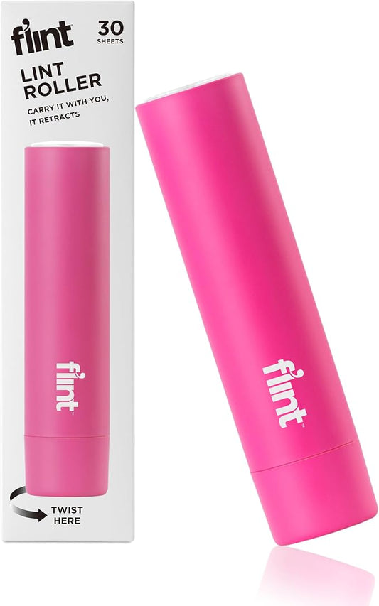 Flint Classic Pink Retractable Mini Lint Roller with 30 Extra Sticky Sheets, Small and Portable Lint Roller, Ideal Pet Hair Remover, Travel Lint Rollers for pet Hair Extra Sticky by Flint