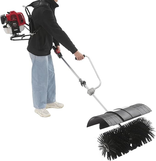 52CC 2 Stroke Gas Powered Backpack Broom Sweeper, 2.3HP 1700W Portable Handheld Gasoline Engine Snow Sweeping Broom Cleaner Tools with Goggles,for Cleaning Driveway Turf Lawns Artificial Grass