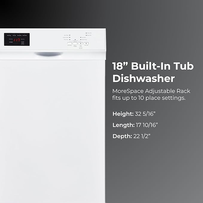 Kenmore 22-14702 18" Compact Built-In Dishwasher - UltraWash Plus, TurboDry, EasyFlex Third Rack & SmartWash - 10 Place Settings - 45 DBA - ENERGY STAR Certified - 18" - White