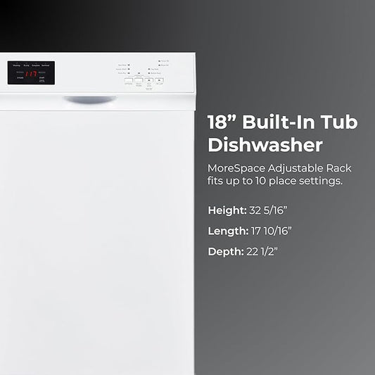 Kenmore 22-14702 18" Compact Built-In Dishwasher - UltraWash Plus, TurboDry, EasyFlex Third Rack & SmartWash - 10 Place Settings - 45 DBA - ENERGY STAR Certified - 18" - White