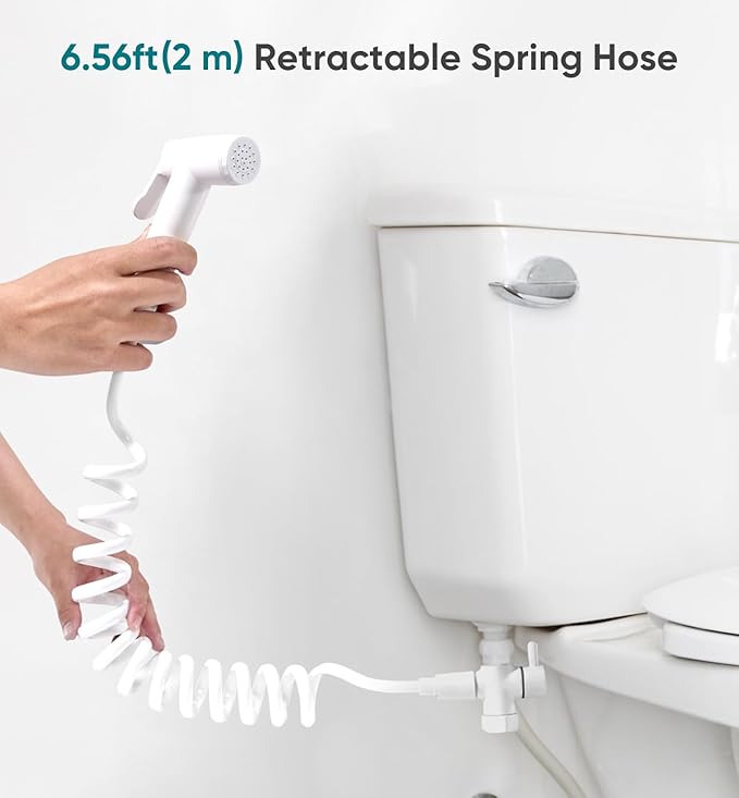 Handheld Bidet Sprayer Kit for Toilet, for Feminine Wash, Bidet Faucet Cloth Diaper, Baby Wash, Pet Wash or Toilet Cleaning, with Spring Type Bidet Hose (White)