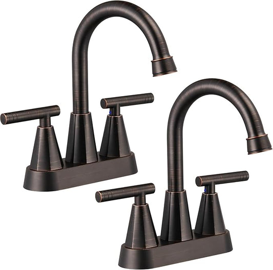 Cobbe Bathroom Faucets for Sink 3 Hole, 4 Inch with Pop Up Drain and 2 Supply Hoses, 2 Handle Centerset Bathroom Faucet for Sink Vanity, ORB, 2 Pack