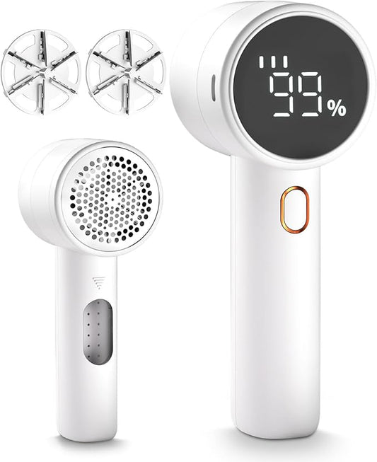 Fabric Shaver, Lint Remover Rechargeable, Electric Portable Sweater Defuzzer with 3 Speeds, 6 Leaf Blades, Digital LED Display to Remove Pilling for Clothes, Furniture, Sweater, Couch, Blanket by Peiyuu