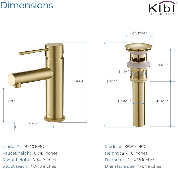 KIBI KBF1010 Solid Brass Single Handle Single Hole Circular X Faucet for Bathroom Sink with Pop Up Drain | High Arc Faucet Spout | Brushed Gold | Corrosion and Rust Resistant