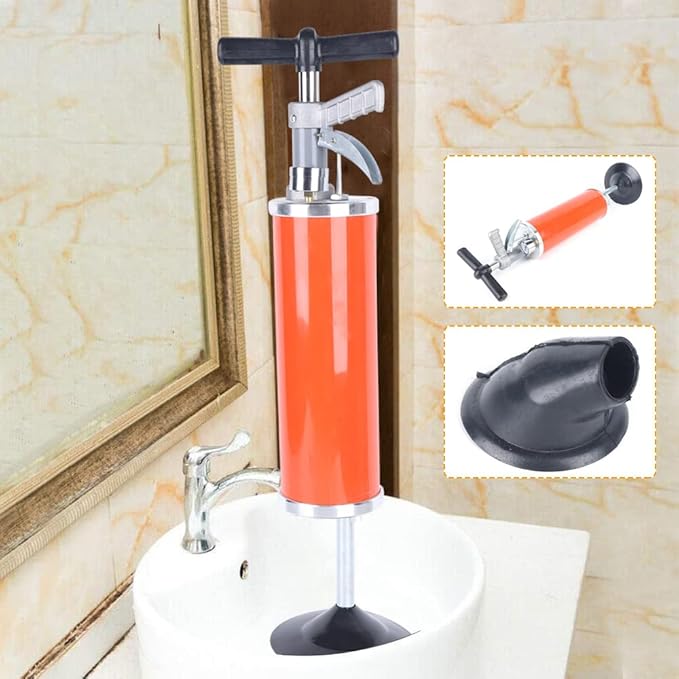 General High Pressure Pipe Cleaner, Clean Water Ram 4'' Rubber Cone Drain Cleaning Tools, Manual Pneumatic Pipe Dredge Equipment, For Bath Toilets Bathroom Shower Kitchen Clogged Pipe
