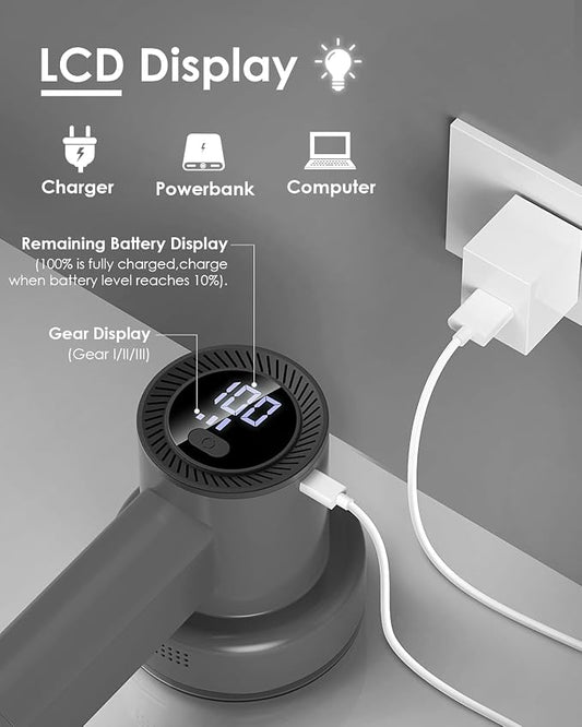 HOMEASY Fabric Shaver, Rechargeable Lint Remover for Clothes Grey | Electric sweater shaver and depiller with 70mm head, 6-leaf blades, LED battery display and Type-C charging for Furniture - Image 2