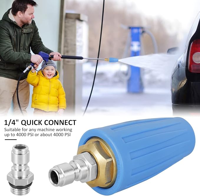 Pressure Washer Turbine Head 4000 PSI Professional Turbine Head Spray Nozzle 360 Degree Rotating Pressure Washer Nozzle 1/4inch Quick Connect for Cleaning Brick Concrete