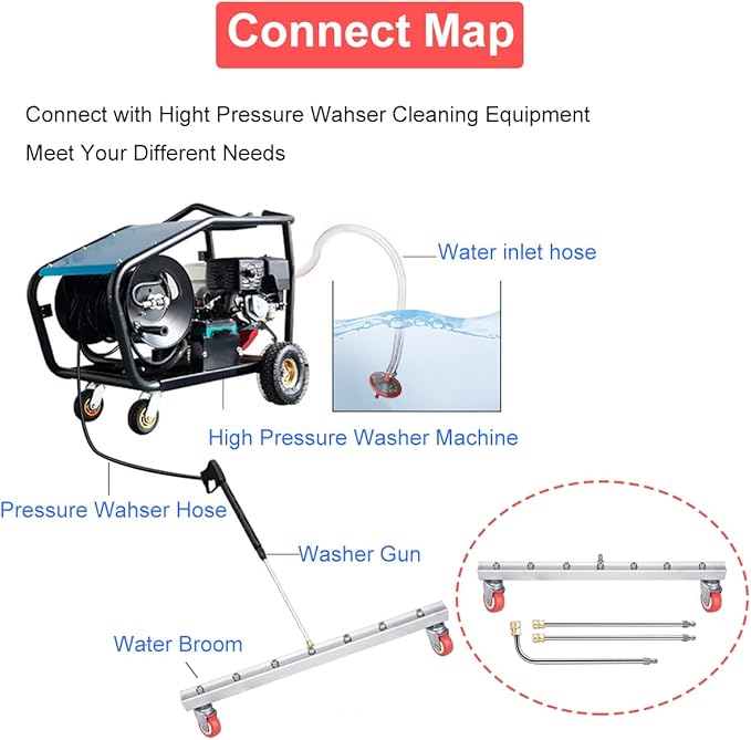 39 inch Water Broom Undercarriage Pressure Washer, Pressure Washer Under Car Cleaner 4000 Psi Power Broom Sweeper with 7 Nozzles 2 Extension Wand