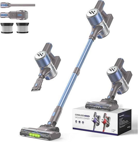 MBTTODF Cordless Vacuum Cleaner,Vacuum Cleaner for Home with Brushless Motor,Lightweight Stick Vacuum with Self-Standing and Touch Screen,Hardwood Floor Vacuum for Pet Hair,Carpets,Tile(Sky Blue)