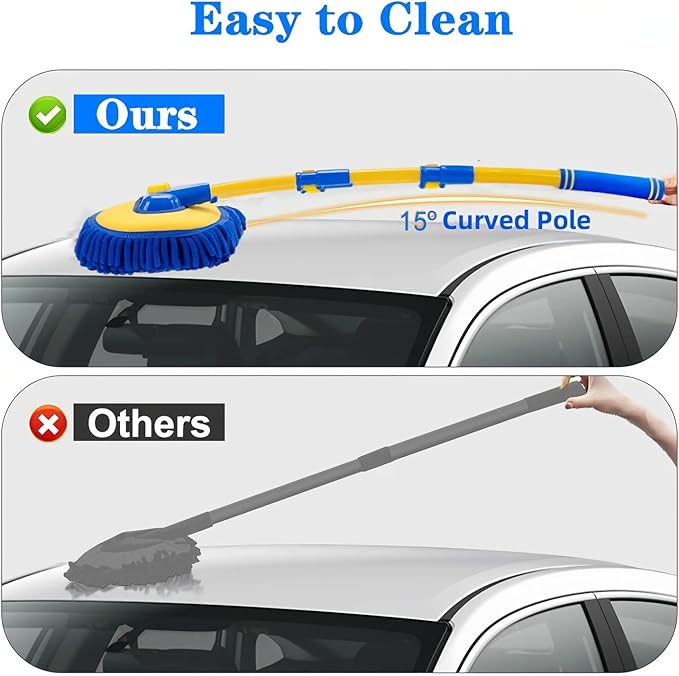 Upgrade Car Wash Brush with Long Handle,Car Wash Brush Car Cleaning Brush Kit Car Wash Mop Car Wash Brush with Hose Attachment Car Washing Brush with Scratch-Free Replacement Head(Blue
