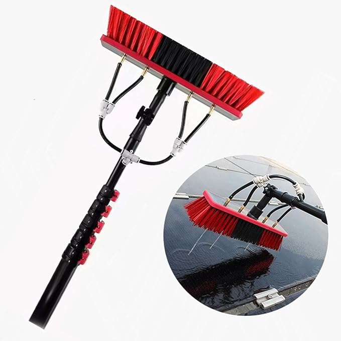 Wttagkl® 3-in-1 Glass Roof & Solar Panel Cleaner with Telescopic Pole (3.6-10.8m) and Hose Spray | Patio Roof Cleaning Tool with Water Hose Connection,5.4M/55cm Brush Head