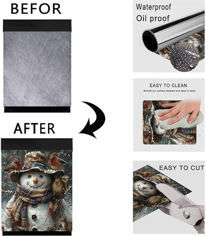 Generic Snowman Dishwasher Magnet Face Cover, Magnetic Dishwasher Decorative Winter Christmas Stickers,Birds and Squirrels Magnetic Dishwasher Decals,Fridge Door Cover,23Wx26H