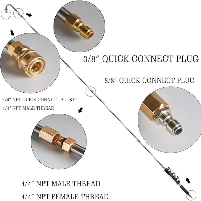 Telescoping High Pressure Washer Wand Set - Gutter Cleaner Extension Pole Set - 4000PSI 1/4 Inch 6 Spray Nozzles Ground Gutter Cleaning Tool Accessories for
